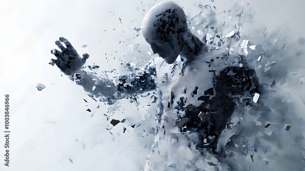 Composite image of digital gray pixelated 3d man. Composite image of digital gray pixelated 3d man.
