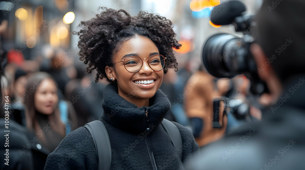 Woman Smiles for Camera in Crowd, Capturing Candid Moments Woman Smiles for Camera in Crowd, Capturing Candid Moments