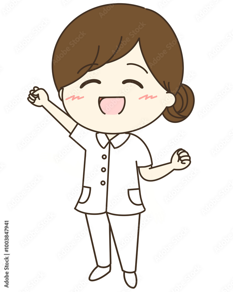 やったーと喜ぶ看護師さんのゆるかわイラスト