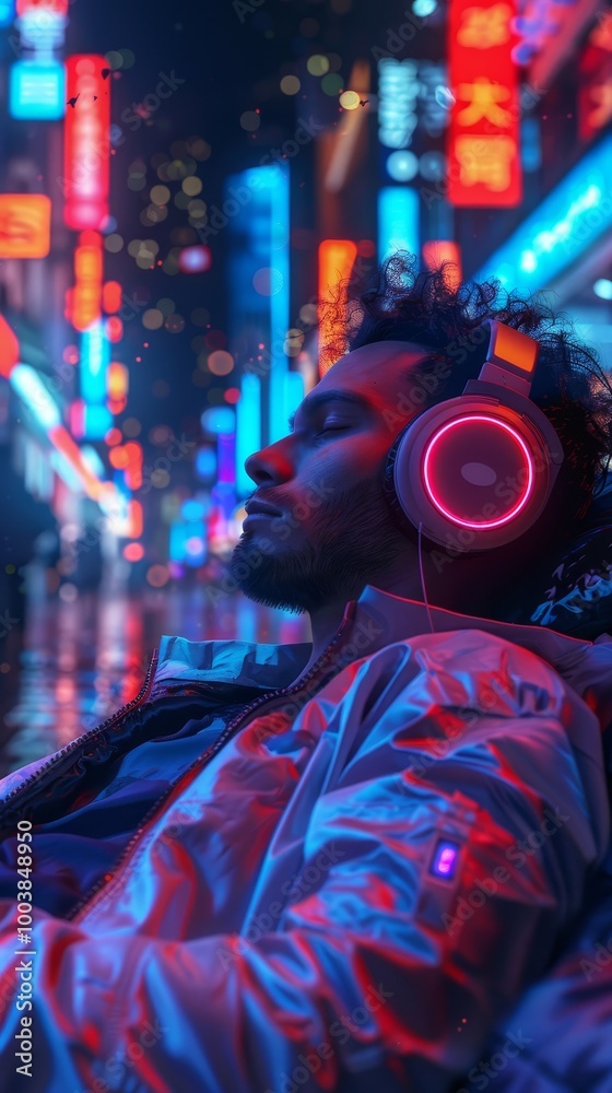 Lost in the Rhythm: Neon Dreams and Headphones - Made with Generative AI Lost in the Rhythm: Neon Dreams and Headphones - Made with Generative AI