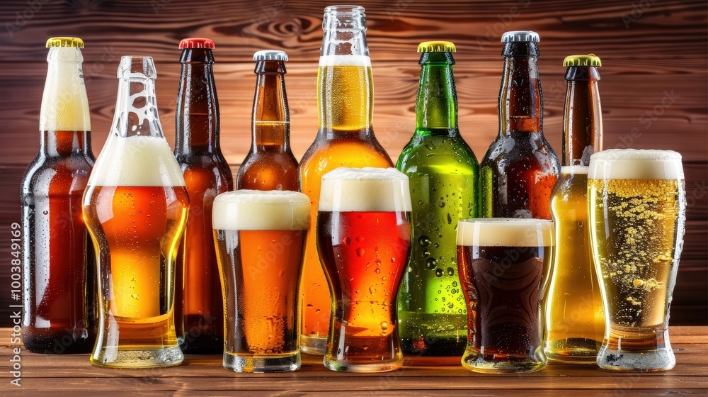 Assorted Bottles and Glasses of Beer Assorted Bottles and Glasses of Beer