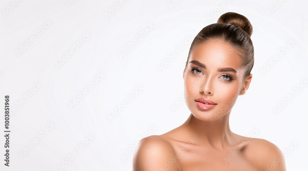 Woman Beauty Face, Young Fashion Model Makeup, Skin Care Portrait, Isolated over White background Woman Beauty Face, Young Fashion Model Makeup, Skin Care Portrait, Isolated over White background