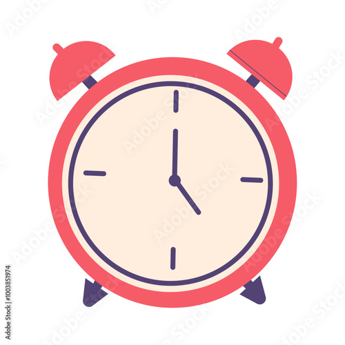 Alarm clock wakeup time isolated on background in flat style