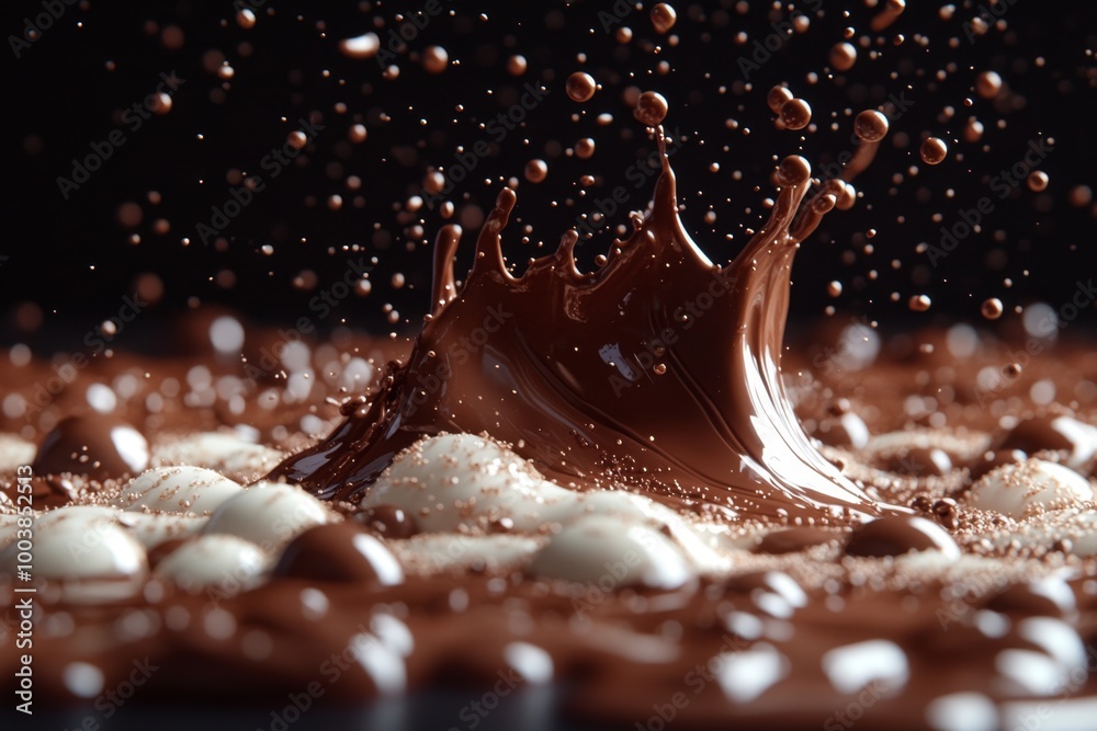 Splash of chocolate and milk on a dark background close-up. Close up of a chocolate and white cream background, shallow depth of field Splash of chocolate and milk on a dark background close-up. Close up of a chocolate and white cream background, shallow depth of field