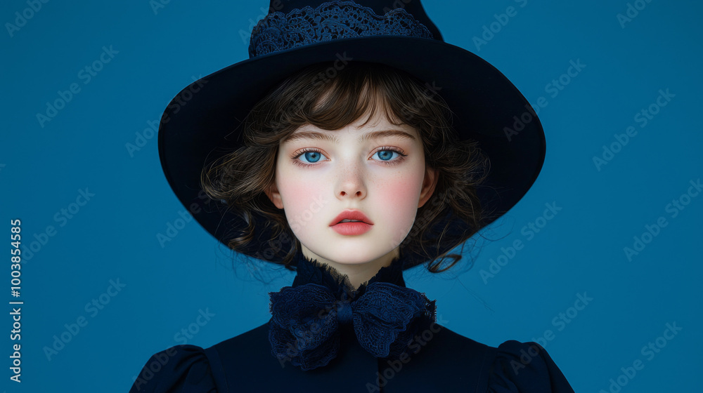 A young woman gazes directly at the viewer, highlighting her unique style and expression A young woman gazes directly at the viewer, highlighting her unique style and expression