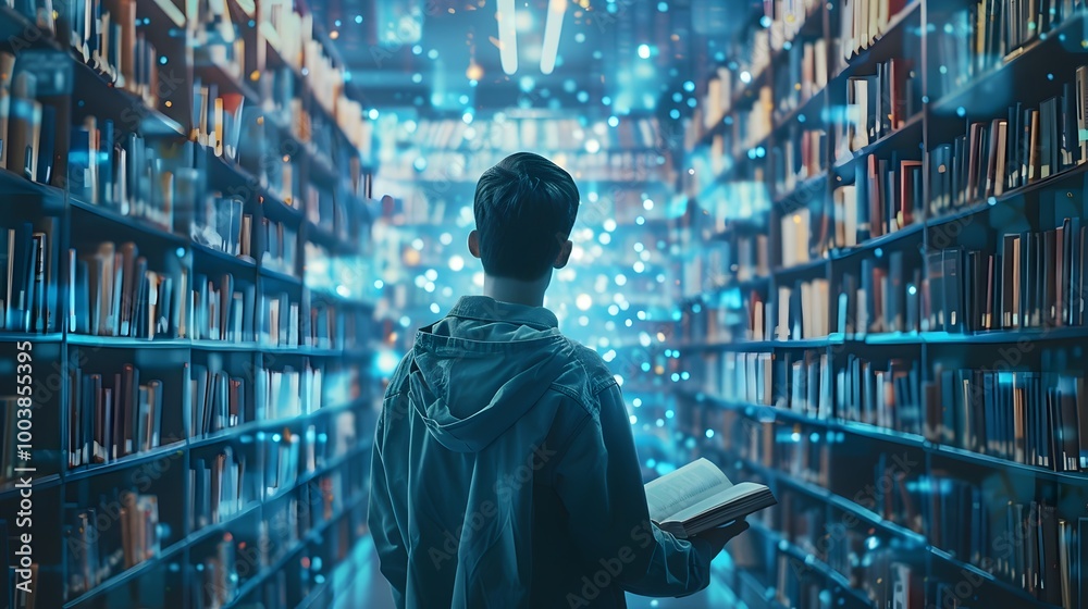 Futuristic Student with Genetic Enhanced Memory Recalling Holographic Books in Expansive Digital Library Futuristic Student with Genetic Enhanced Memory Recalling Holographic Books in Expansive Digital Library