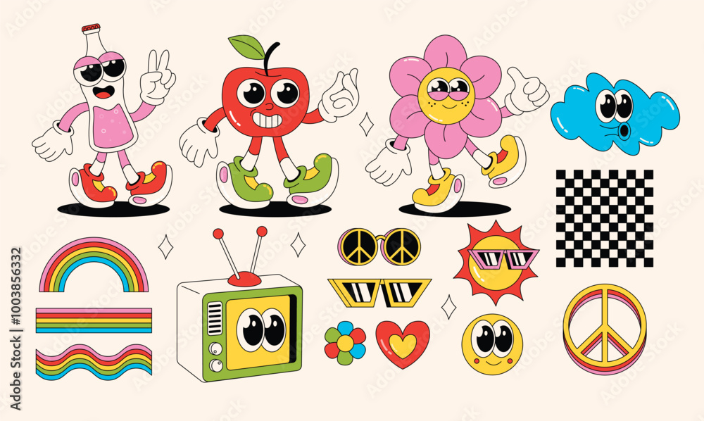 Obraz premium Retro Cartoon Characters and Objects