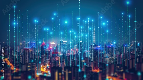 Wallpaper Mural Futuristic Cityscape with Digital Elements Torontodigital.ca