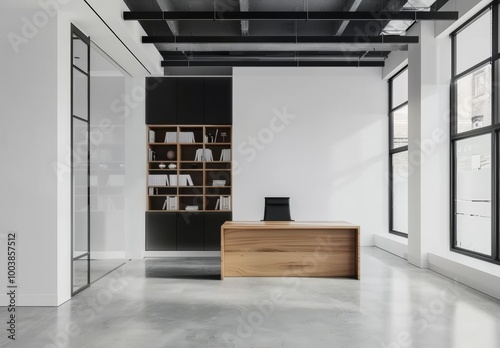 oficina minimalista moderna con ventanas