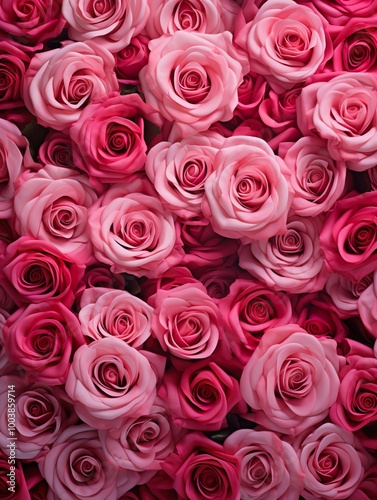 Vertical top view red and pink rose love and wedding decoration Valentines day background