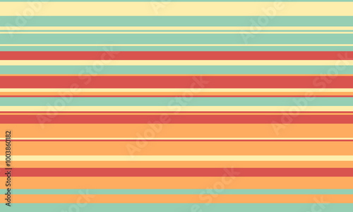 Geometric stripes seamless vector pattern with horizontal lines in varied colours, creating an abstract background. Ideal for textile design, wallpaper, or graphic prints.