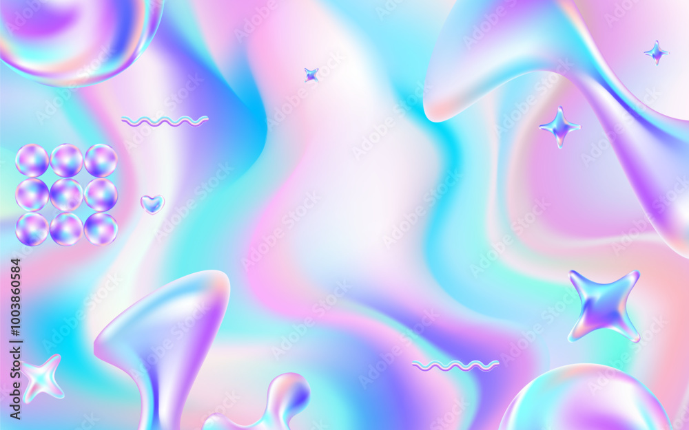 Fototapeta premium Abstract Holographic Background with Fluid Shapes