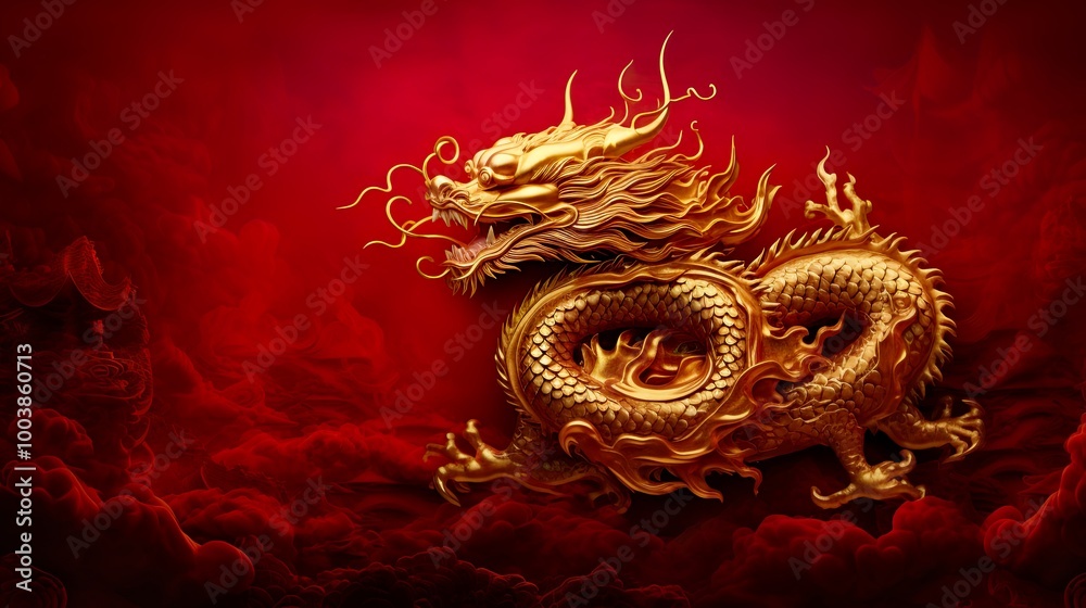 Chinese new year dragon and Happy new year Golden traditional chinese dragon background Chinese new year dragon and Happy new year Golden traditional chinese dragon background