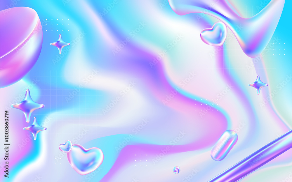 Fototapeta premium Abstract Holographic Background with Fluid Shapes and Pastel Colors