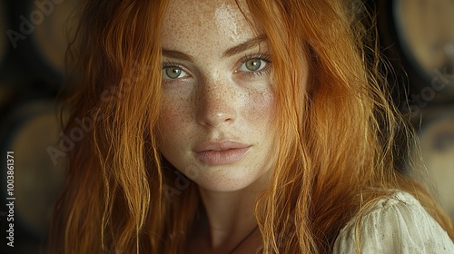 Close Up Portrait of a Beautiful Woman with Red Hair and Green Eyes