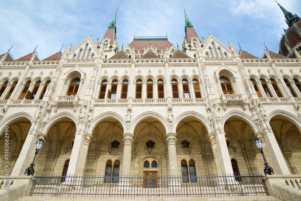 Exterior view of the national parliament in Budapest, Hungary. Exterior view of the national parliament in Budapest, Hungary.