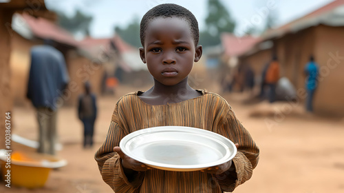 Young Child Holding Empty Plate - Poverty and Hunger photo