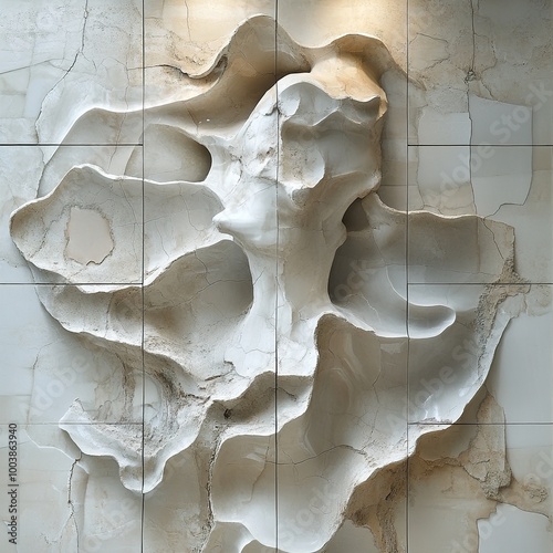 Abstract White Sculpture on a Wall