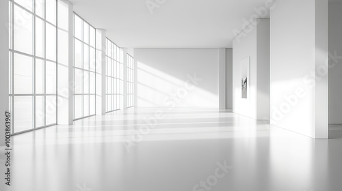 3D rendering of an empty white room with a minimalistic interior design