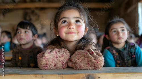 Young Girl Smiles in Classroom with Other Children