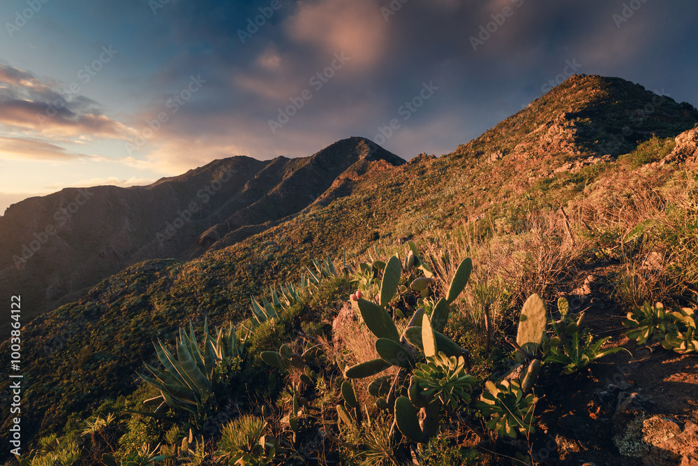 Sunset in mountains near Masca Canyon in Tenerife