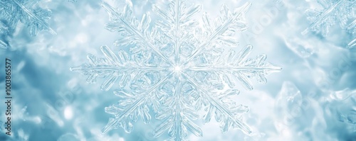 Macro shot of a symmetrical snowflake on