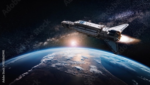 Wallpaper Mural Space craft in outer space near Earth planet.  Torontodigital.ca