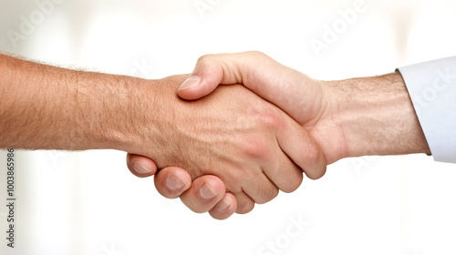 Close-up shot of two individuals shaking hands over a completed consulting agreement. The contract, with clear text and signatures, is partially visible underneath, symbolizing the conclusion of a photo