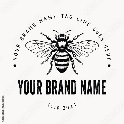 hand drawn bee logo illustration