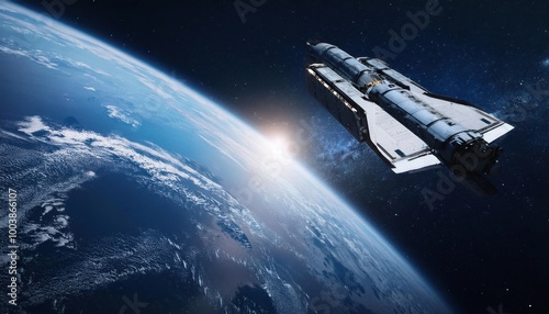 Wallpaper Mural Space craft in outer space near Earth planet.  Torontodigital.ca