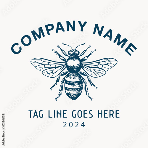 hand drawn bee logo illustration