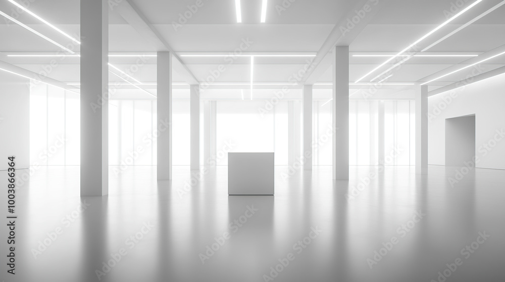 3D rendering of an empty white room with a minimalistic interior design 3D rendering of an empty white room with a minimalistic interior design