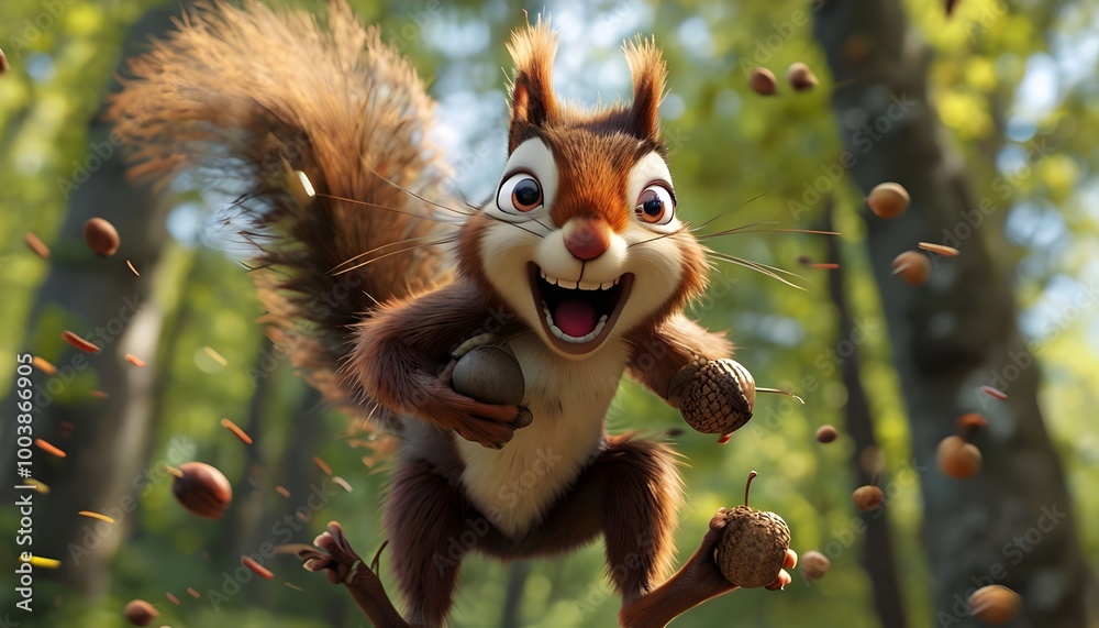 Fototapeta premium The Nutsy is always full of energy and constantly on the move, racing through the trees with wild, wide-eyed expressions. His fluffy tail is always twitching.