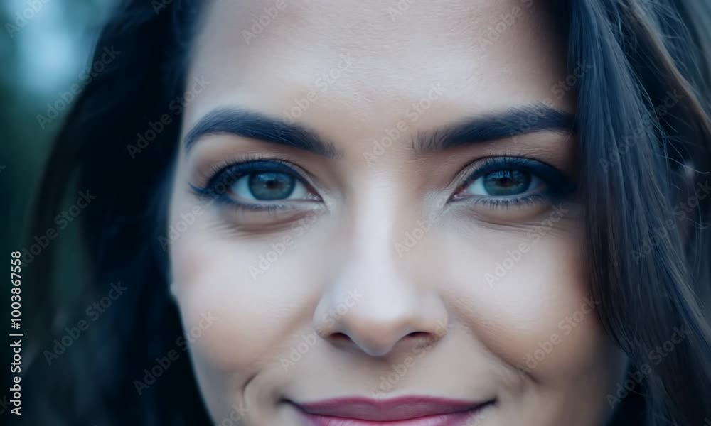 Human woman face, close-up view. Eye is the mirror of the soul. Generative AI Human woman face, close-up view. Eye is the mirror of the soul. Generative AI