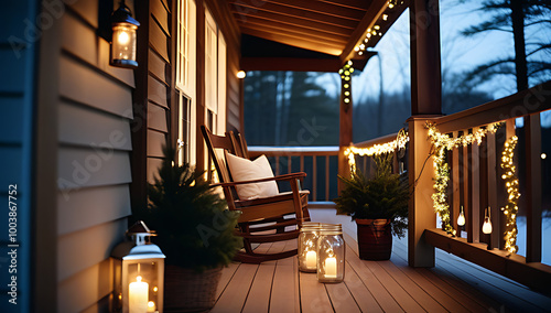 rustic christmas porch mason jar lanterns natural wood accents photo