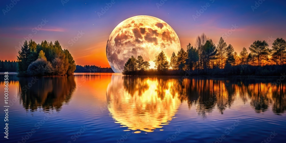 A Full Beaver Moon rises above a tranquil landscape, silhouetting trees against the sky while its reflection dances on the calm water's surface. A Full Beaver Moon rises above a tranquil landscape, silhouetting trees against the sky while its reflection dances on the calm water's surface.