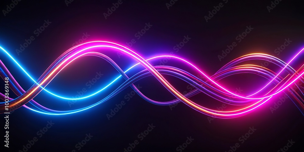 Illuminated neon wallpaper with radiant lines against a dark background, presenting a winding ribbon light path for a Illuminated neon wallpaper with radiant lines against a dark background, presenting a winding ribbon light path for a