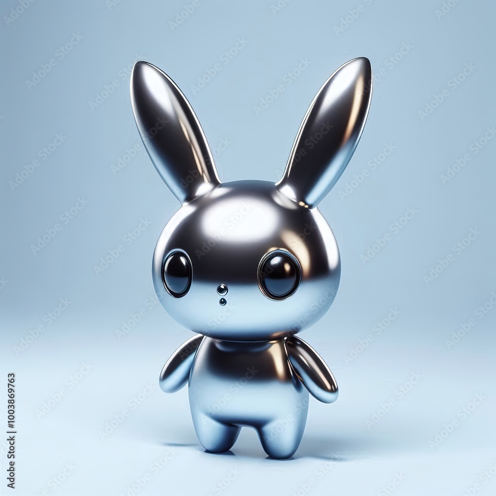 a cute and hip sliver shinny metallic futuristic rabbit character a cute and hip sliver shinny metallic futuristic rabbit character