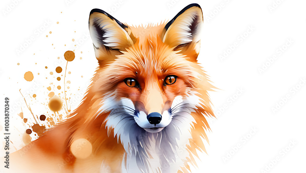Fototapeta premium fox watercolor interpretation blending abstract brushwork realism white background