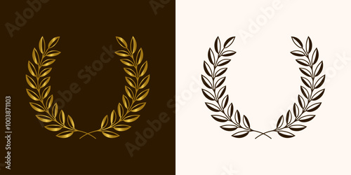 golden laurels wreaths and branches with leaves. swirls, twigs and flower ornaments. herbs, flowers and plants elements. vector design elements