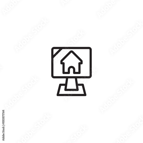 Monitor with house, app for real estate line icon. Editable stroke.