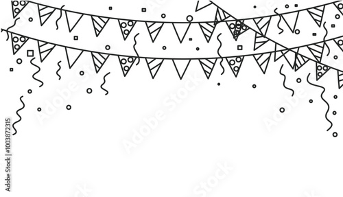 Line art Happy Birthday Banner Background for kids. vector illustration	