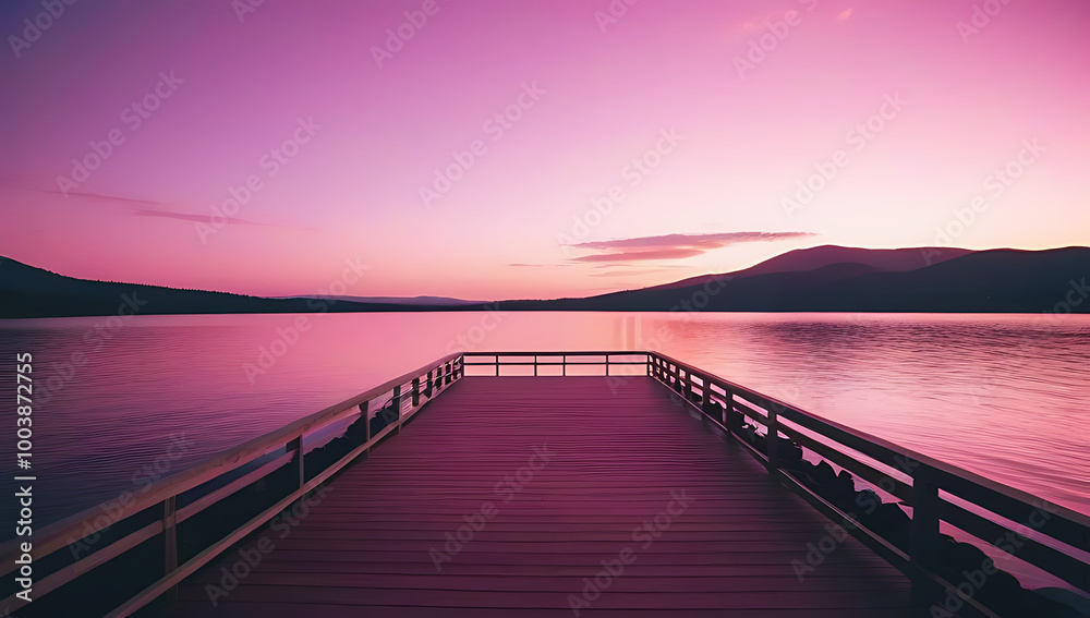 quay pier deck vibrant pink sunset lake quay pier deck vibrant pink sunset lake