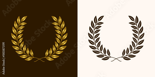 golden laurels wreaths and branches with leaves. swirls, twigs and flower ornaments. herbs, flowers and plants elements. vector design elements