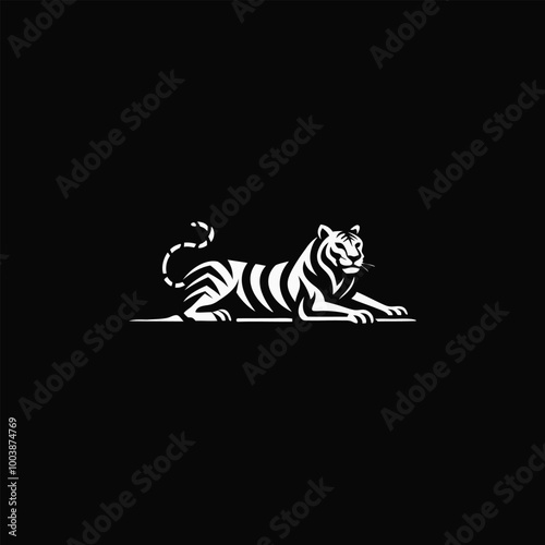 Tiger Logo. Simple and unique logo sitting tiger elegant pose silhouette style, created for good business, company or tiger identity. photo