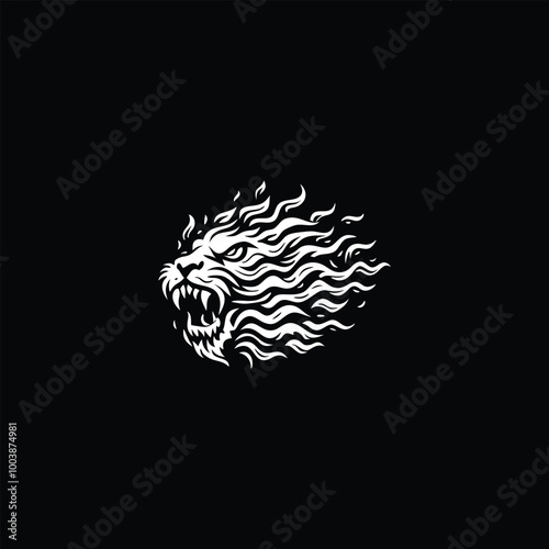 Fire Tiger Head Logo. This logo is designed from a combination of a tiger head and a blazing fire. Perfect for technology brand, sports, and many more.