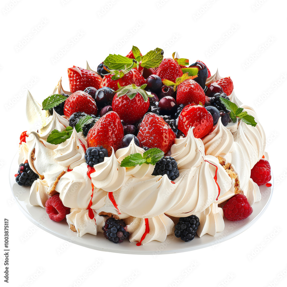 Pavlova dessert isolated on a transparent background, PNG, cutout Pavlova dessert isolated on a transparent background, PNG, cutout