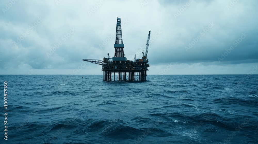 Abandoned oil rig in the ocean, symbolizing the environmental consequences of fossil fuel extraction Abandoned oil rig in the ocean, symbolizing the environmental consequences of fossil fuel extraction
