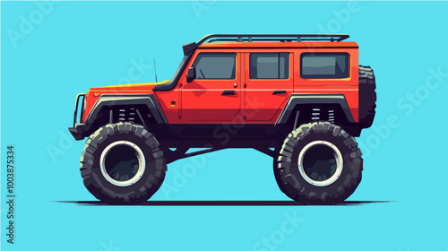 Illustration of a big SUV on big wheels. Motorsports. A car for off-roading.