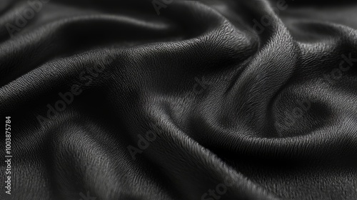 Black Furry Texture. Seamless Soft Hair Pattern, Fluffy Cloth. Wavy Artificial Textile Background